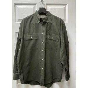 Vintage Bugle Boy Men's L Button Up Double Pocket Green Y2K Preppy Relaxed Fit